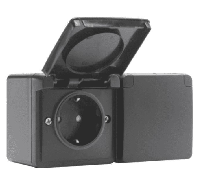 Niko New Hydro Wandcontactdoos Opbouw RA 2V KV Zwart 761-37848