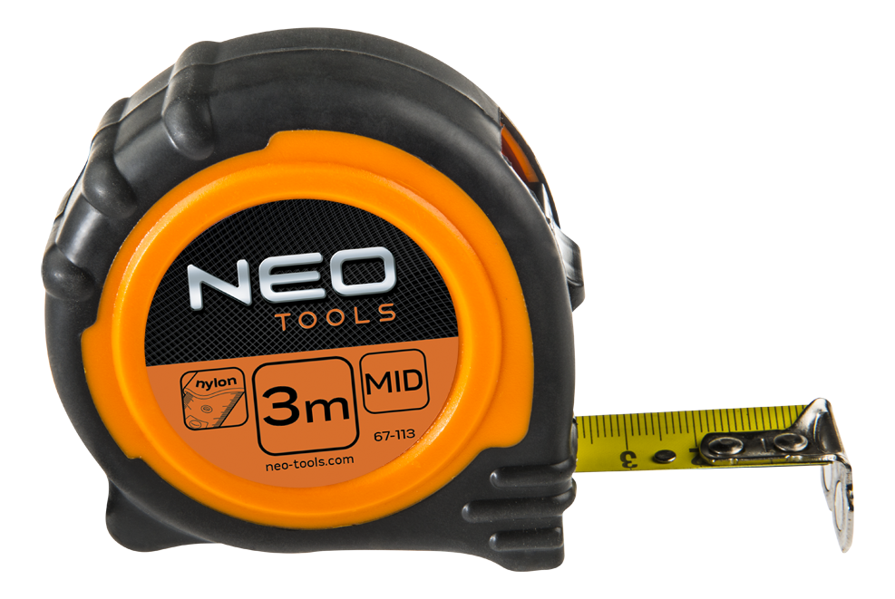 NEO Gereedschap Rolmaat 3mtr, Magn Nylon Gecoat 19mm Breedte Rubber