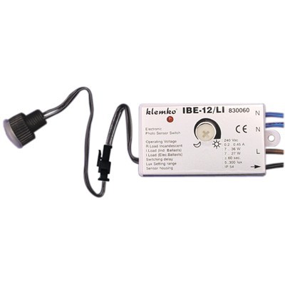 Klemko Ibe-12Li 830060 Inbouw Schemerschakelaar 0-5a-lux-instelb. 5-300lux-met-losse-sensor IP55 55x32x15mm