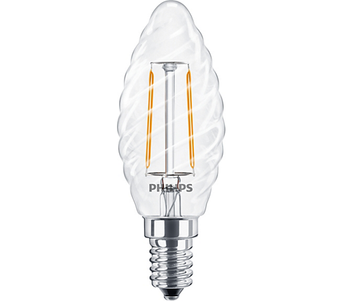 Philips Classic Led Filament Kaarslamp E14 Gedraaid 2-25W 827 Hel No-dim 34772400 glas