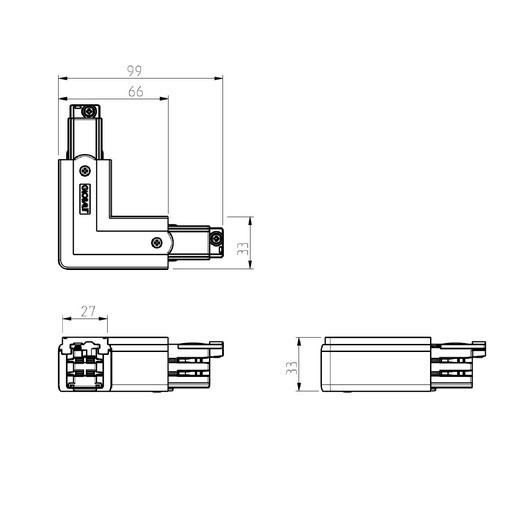 Nordic 3-Fase Spanningsrail xts 34-3 L Connector Binnenzijde Wit