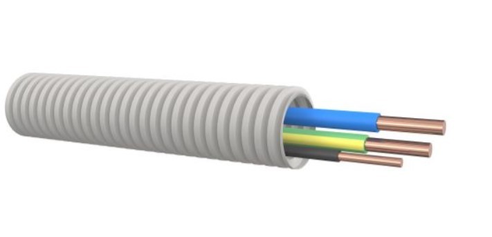 Installatiebuis Flex Buis Bedraad Grijs 3x2.5mm 1XBr. 1XBl. 1XGe/Gr rol van 100 Meter