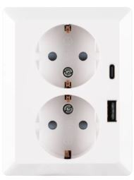 ION-Ind WCD Half Opbouw 2-voudig RA USB A + USB C Alpin Wit 10.30.0614