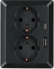 ION-Ind WCD Half Opbouw 2-voudig RA USB A + USB C Mat Zwart 10.30.0616