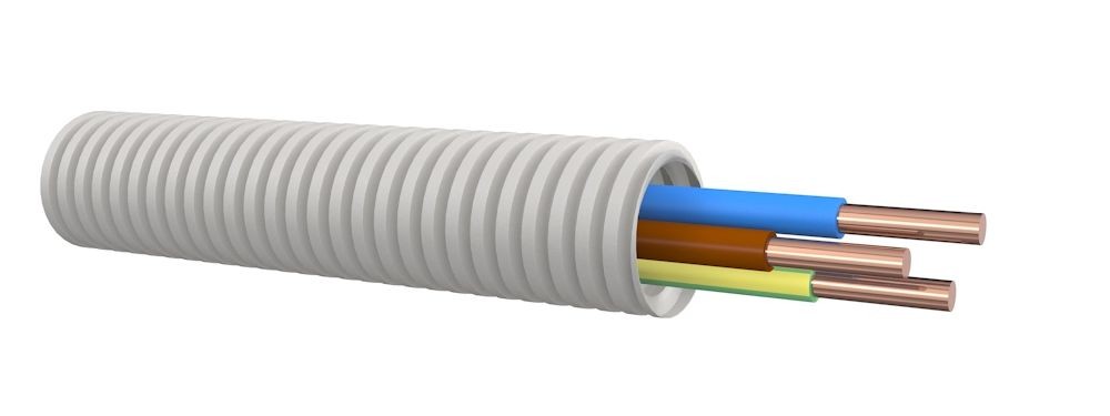 Installatiebuis Flex Buis Bedraad Grijs 3x2.5mm 1XBr. 1XBl. 1XGe/Gr rol van 50 Meter