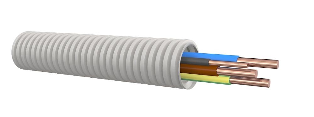 Installatiebuis Flex Buis Bedraad Grijs 3x2.5mm + 1x1.5 16mm 1XBr. 1XBl. 1XGe/Gr 1xZw rol van 50 Meter
