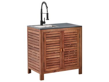 Meuble de cuisine d'extérieur avec évier BRUCOLI Acacia Marron/noir