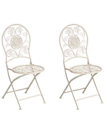 Lot de 2 chaises de jardin YAVIZA Pliant Métal Beige clair