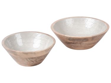 Lot de 2 bols décoratifs ARISH Bois de manguier Marron/blanc