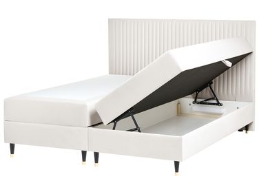 Lit boxspring avec rangement Velours DAME 180 x 200 cm Blanc cassé