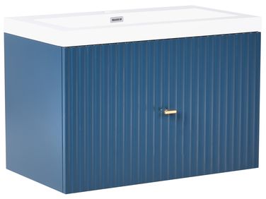 Meuble-lavabo mural avec vasque avec poignée dorée LAGO Bleu foncé