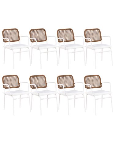 Lot de 8 chaises de jardin avec coussins TACENO Métal Blanc