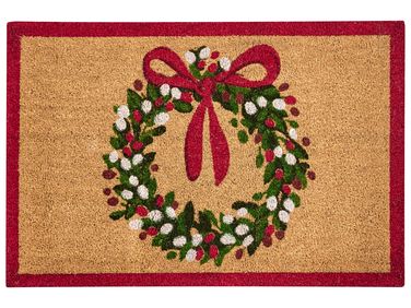 Paillasson BULUSAN Naturel 60 x 90 cm Motif de Noël Fibre de coco