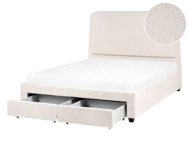 Lit avec tiroirs de rangement Bouclé SARDENT 140 x 200 cm Blanc cassé