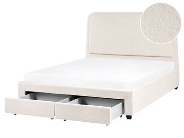 Lit avec tiroirs de rangement Bouclé SARDENT 160 x 200 cm Blanc cassé