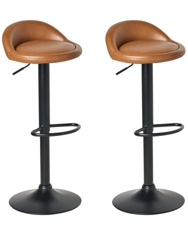 Lot de 2 tabourets de bar MEEDER Cuir PU Marron
