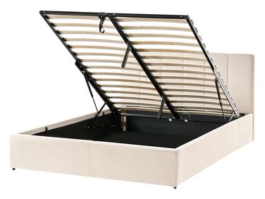 Lit ottoman Velours DREUX 140 x 200 cm Beige clair
