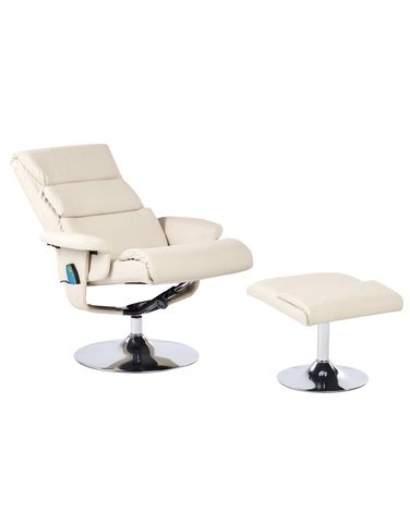 Massage Chair LEGEND with Footstool Faux Leather Light Beige