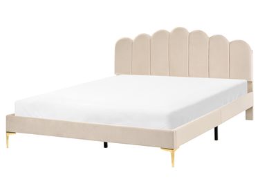 Lit avec sommier Velours SAUVIAN 160 x 200 cm Beige