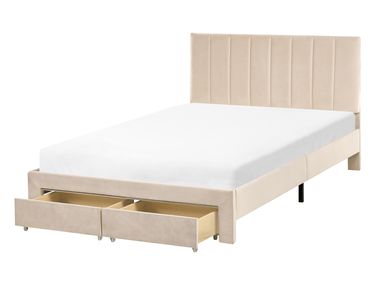 Lit avec tiroirs de rangement Velours LONZAC 120 x 200 cm Beige