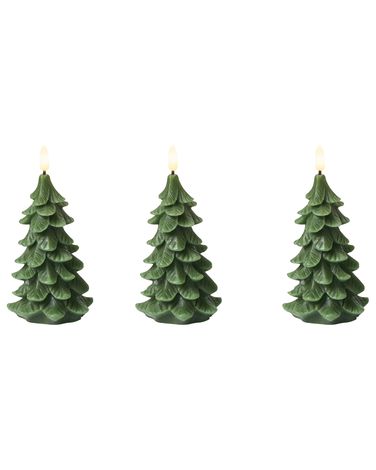 Lot de 3 bougies LED VELOURA Arbre de Noël 16 cm Vert
