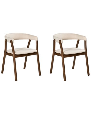 Lot de 2 chaises de salle à manger MYLO Tissu Blanc cassé/marron foncé