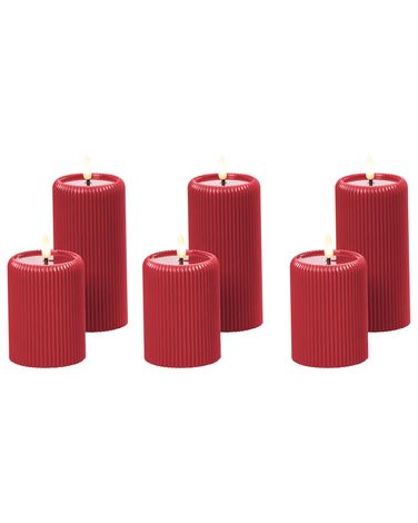 Set van 6 LED kaarsen NOISETTE 10/16 cm Rood