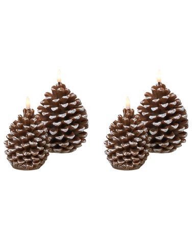 Set van 4 LED kaarsen IVRESSE Dennenappel 15/12 cm Bruin
