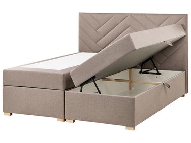 Lit boxspring avec rangement Tissu ESQUIRE 160 x 200 cm Taupe