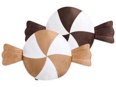 Lot de 2 coussins décoratifs WHIRL CANDY Tissu 60 x 60 cm Marron/blanc Motif de Noël