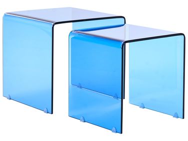 Lot de 2 tables d'appoint KENDALL Verre de sécurité Bleu