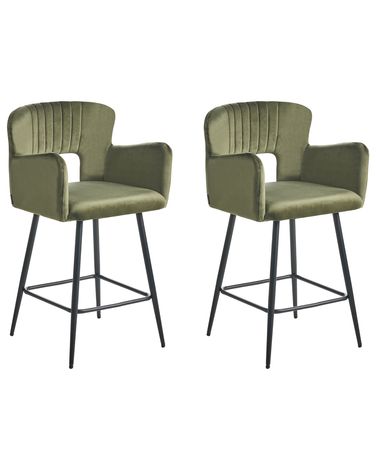 Lot de 2 chaises de bar SANILAC Velours Vert olive