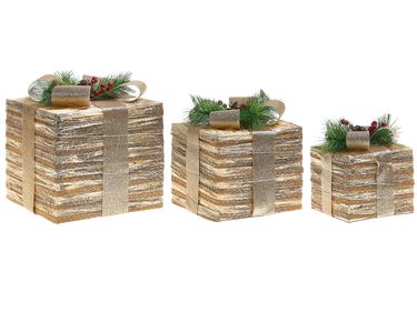 Lot de 3 décorations de Noël LED TOFTE Cadeaux de Noël 20/25/30 cm Doré