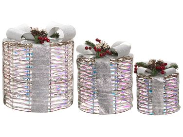 Set van 3 kerstdecoraties LED JULSO Kerstcadeaus 20/25/30 cm Zilver