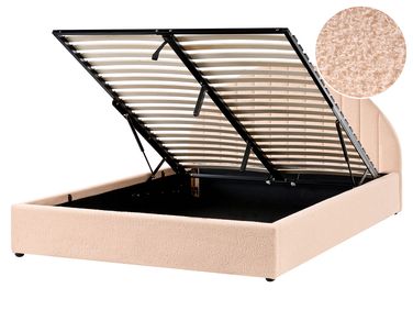 Lit ottoman Bouclé CHADENET 160 x 200 cm Rose pêche