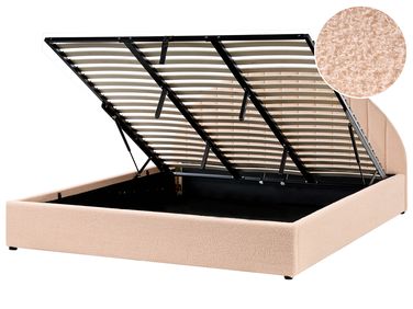 Lit ottoman Bouclé CHADENET 180 x 200 cm Rose pêche