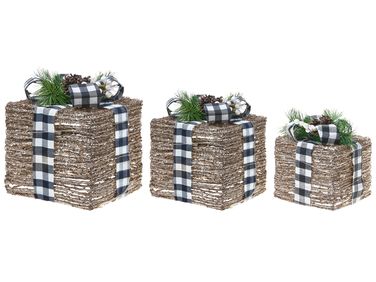 Lot de 3 décorations de Noël LED ARRESKOV Cadeaux de Noël 20/25/30 cm Marron