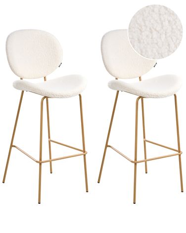Set of 2 Bar Chairs LUANA Boucle White