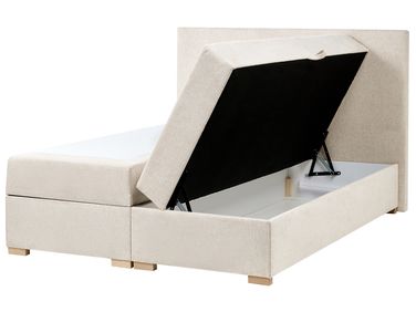 Lit boxspring avec rangement Tissu MAJOR 140 x 200 cm Beige clair