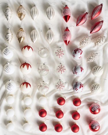Lot de 50 boules SNOWFLAKE Verre Rouge/blanc