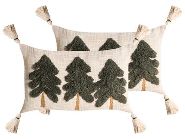 Set van 2 sierkussens FAGRAEA Katoen 30 x 50 cm Lichtbeige kerstmotief