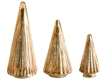 Lot de 3 figurines OYEREN Arbre de Noël 21/29/37 cm Doré