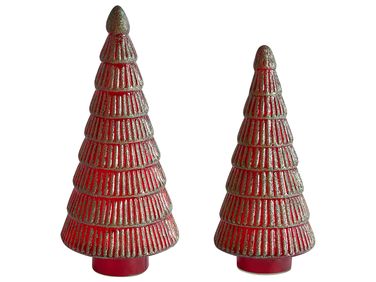 Lot de 2 figurines PURUVESI Arbre de Noël 31/36 cm Rouge/vert