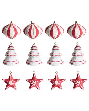 Lot de 12 décorations pour sapin de Noël GIDEALVEN Papier-mâché Rouge/blanc