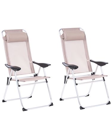 Lot de 2 chaises de jardin ASINE Pliant Métal Beige