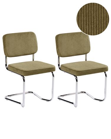 Lot de 2 chaises de salle à manger IRWIN Velours côtelé Vert olive