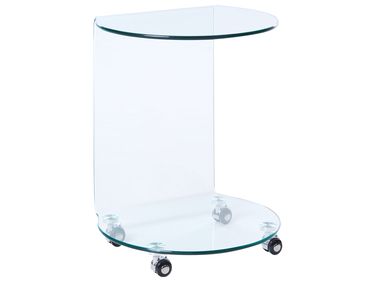 Side Table MINTO Tempered Glass Transparent with Wheels