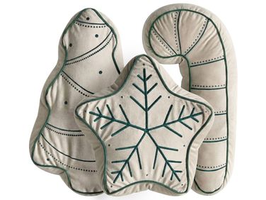 Lot de 3 coussins décoratifs JOLLYTRIO Velours 35 x 70 cm 40 x 60 cm 40 x 40 cm Beige clair Motif de Noël
