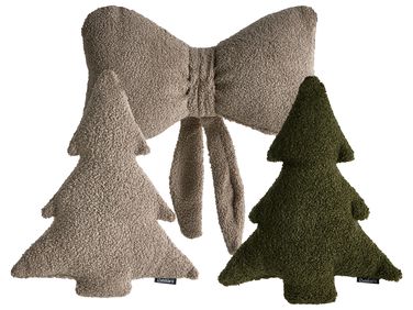 Lot de 3 coussins décoratifs WINTERLAND Bouclé 30 x 35 cm 45 x 25 cm Taupe Motif de Noël
