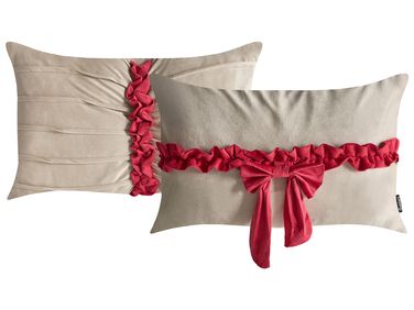 Lot de 2 coussins décoratifs BELLE Velours 50 x 30 cm Taupe Motif de Noël